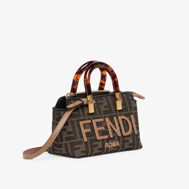 Cheap FF Bag Boston In Logo ROMA Motif Brown By The Way Fabric Mini Fendi 0630